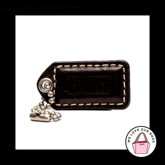 1.5" Small COACH Mahogany Brown LEATHER Nickel Fob Bag Charm Keychain Hang Tag - Picture 1 of 1